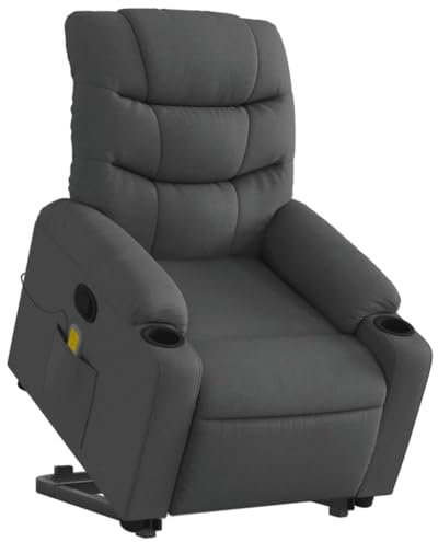 vidaXL Massagesessel, Sessel mit Aufstehhilfe, Relaxsessel mit Liegefunktion Vibrationsfunktion, Fernsehsessel Liegesessel Aufstehsessel, Dunkelgrau Stoff