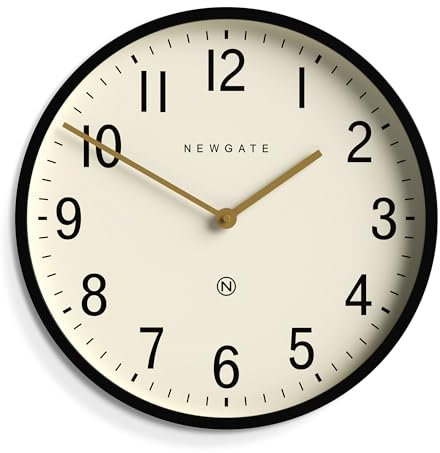 NEWGATE® Universal wanduhr | Große Moderne Klassische Uhr aus Metall | 43cm | Tiefes gehäuse in mattem schwarz | Arabische Zahlen | Mid Century Stil für küche, Wohnzimmer oder büro