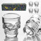 FLX Skull Shot Glasses. Set of 4 + Bottle Pourer. Gift Set. Crystal Clear Glass. Freezer Safe. 50ml