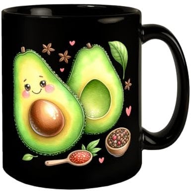 speecheese Niedliche Avocado Tasse in Schwarz, Keramik, Klassiker, 300 ml, Rund, Spülmaschinenfest
