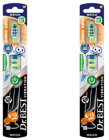 Dr.Best Vibration Juniorzahn Zahnbürste, Weich (1 Stück), für gründliches Zähneputzen (Packung mit 2)