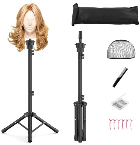 Relx Wig Head Stand - Adjustable Mannequin Head Stand - Wig Stand for Styling - Wig Stand Tripod for Cosmetology Hairdressing Training (Head Not Included)