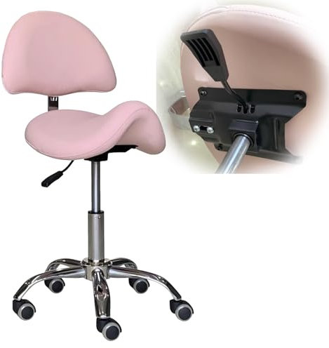 Sattelhocker Rollstuhl Rosa, Salonsattelförmiger Stuhl mit Rückenlehne, 19,3-25,2 Rollstuhl für Friseure, Zahnärzte, Kosmetikerinnen