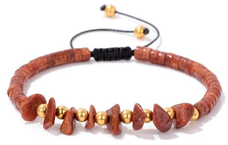 Mm Natürliches Rotgold-Sandstein-Perlen-Armband, Unregelmäßige Natürliche Kies-Armbänder, Handgefertigtes, Verstellbares Geflochtenes Perlen-Armband Für Ihre Weihnachtsgeschenke Zum Valentinst