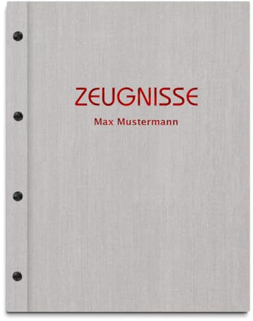 Personalisierte Zeugnismappe mit eigenem Namen in grauer Leinenoptik – inkl. 12 Sichthüllen – Handgefertigte Mappe für Zeugnisse und Urkunden