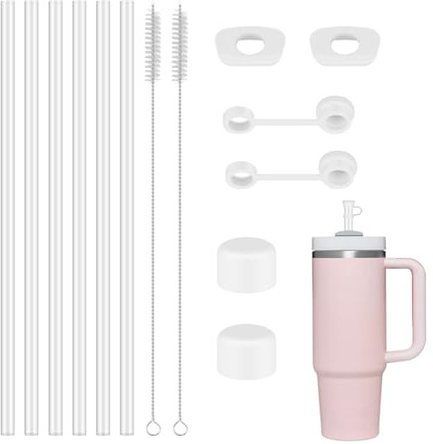 14 Piezas Accesorios para Stanley Cup,Tapa de Paja de Silicona,Pajita Reutilizable con Cepillo de Limpieza 30 cm,Tapon de Pajita,Pajita a Prueba de Fugas para Tazas de Viaje de 30 oz 40 oz