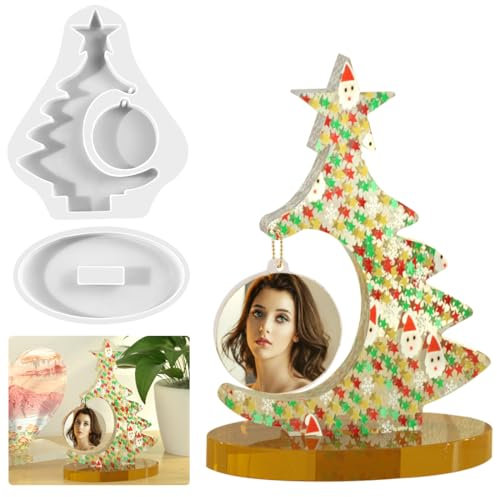 Sprinlot Silikonform Weihnachtsbaum, Bilderrahmen Silikonformen Gießformen, Epoxidharz Formen Weihnachtsbaum, Anhänger Gießen Harzform Haus Dekoration