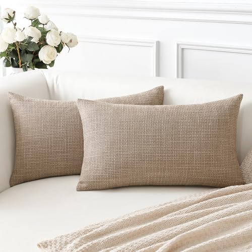 Artscope 2er Set Kissenbezug Einfarbig Wurfkissenbezug Leinen Kissenbezüge Moderne Dekokissen Kissenhülle Set Kissen Fall für Sofa Schlafzimmer Zuhause Dekor 30x50 cm Leichter Kaffee