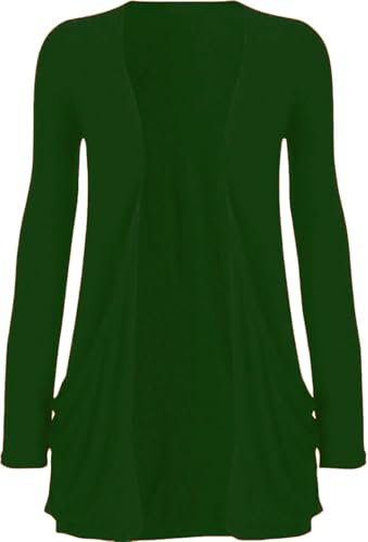 FASHIONISM Cardigan da donna a maniche lunghe con taschino, tinta unita, aperto sul davanti, Verde bottiglia, 44-46