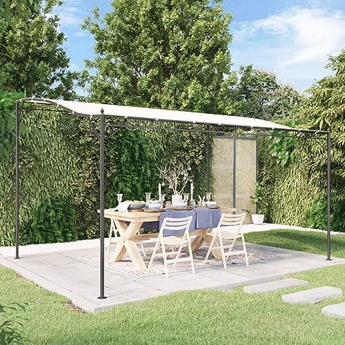 Keyroto Cenador de jardín de 4 x 3 m, pérgola con techo, cenador exterior de acero, para barbacoa, para decoración de jardín, terraza, color crema, 4 x 3 m
