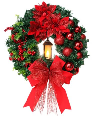 ULDIGI Girlandenlicht Aus Kunststoff Weihnachtskranz Zum Aufhängen Hängeornament Für Tür Und Wanddekoration Weihnachtsdeko