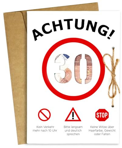 WenmthG Lustige Geburtstagskarte 30. mit Umschlag - Geldgeschenk 30. Geburtstag für Frau, Mann - Geschenke zum 30 geburtstag Frau Mann