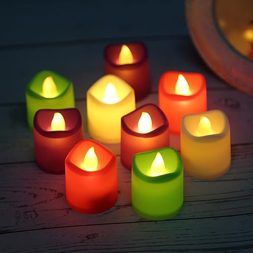 AIWMQYYF Tea Lights Battery Operated, 24pcs Colour Battery Tea Lights, ABS Plastic Colored Fake Candles for Parties, Bars, Wedding Arrangements