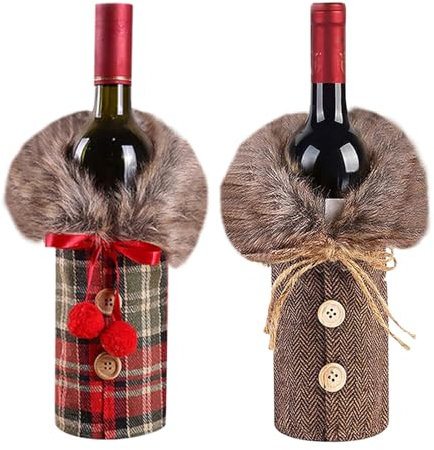 BDBFDFY 2 Stück Weihnachten Weinflasche Abdeckung,Weihnachten Flaschen Deko,Rotwein Flaschendeckel Weihnachten Kleidung,Weihnachten Flaschen Deko Flaschen Anzug,für Home Dinner Party