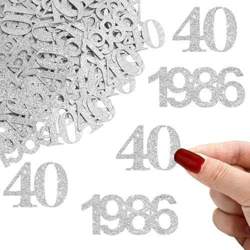ALEGRE Konfetti 40 Geburtstag Deko Groß 3,4-5cm,100 Stk Deko 40 Geburtstag Frau Mann Silber,Glitzer Streudeko 40. Geburtstage,Tischdeko 40 Geburtstage Männer Frauen,Geburtstagsdeko 40 Luftschlangen