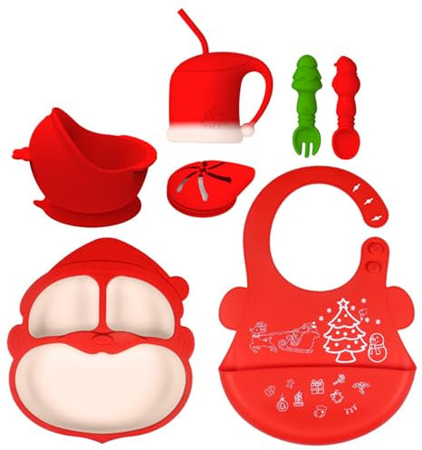 Juego de utensilios de silicona con temática navideña, platos de cena para niños, aptos para lavavajillas