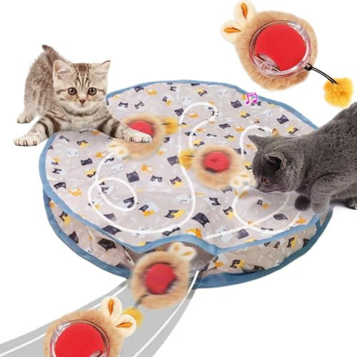 Eyezeeption 2 in 1 Simuliertes Katzenspielzeug Interaktiv Jagdkatzenspielzeug Katzenball Elektrisch Interaktives Power Ball Katzenmatte, Interaktives Spielzeug für Katzen Trainingsmatte (Rot)