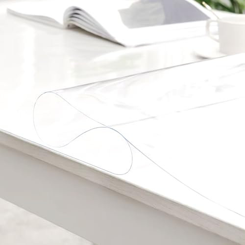 MERCURY TEXTIL- Mantel Fino de PVC Impermeable Transparente, Lámina Fina de Mesa Anti Manchas. Anchura de 140cm, Hule Protector de Muebles, Superficies y Mesa Rectangular (0,18mm-50cm Largo)