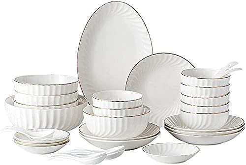 LYLXSF Ensembles de Vaisselle, 32 pièces Blanches, Ensemble d'assiettes et de Bols européens Modernes, Service de Table pour 6 à 8 Personnes, Ensemble de Vaisselle Haut de Gamme