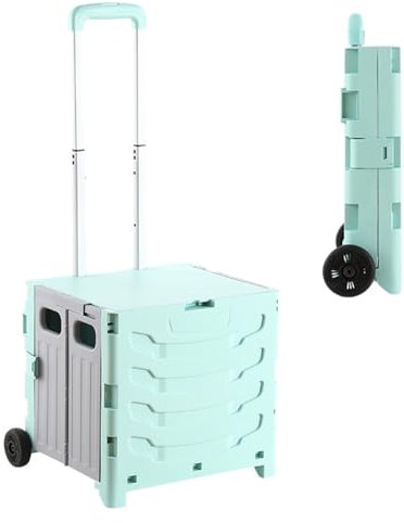 36L Schnell Faltbarer Einkaufstrolley mit Deckel, 2 Rollen, Hartschale, Verstellbarer Teleskopgriff, Ziehwagen für Einkauf, Markt & Camping, Stabil, Leicht, Montagefrei - Grün