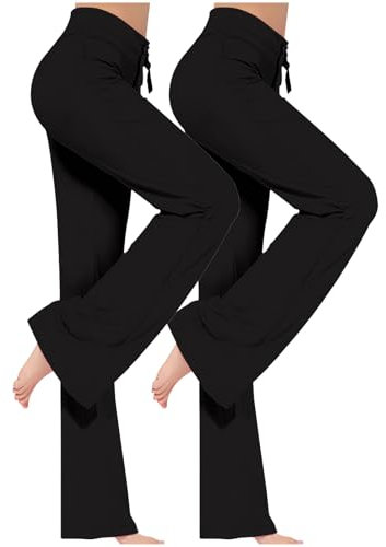 ZWDC 2er Pack Yogahose Damen Schlaghose Baumwolle Activewear Hosen High Waist Yoga Pants Bootcut Jeans Stretch Flared Stoffhose Flare Leggings Haushose Weites Bein Jazzpants Lang