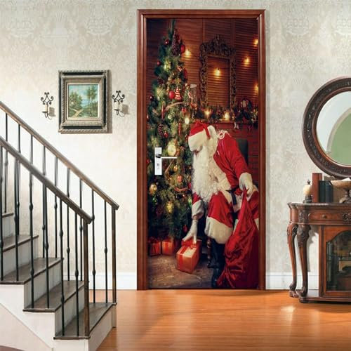 Murales Per Porte Con Foto 3D Modello Di Natale 77 X 200 Cm Adesivo Per Porte Carta Da Parati Decalcomania Autoadesiva Rimovibile Adesivo Murale Per La Decorazione Domestica Poster Per-26734291936918