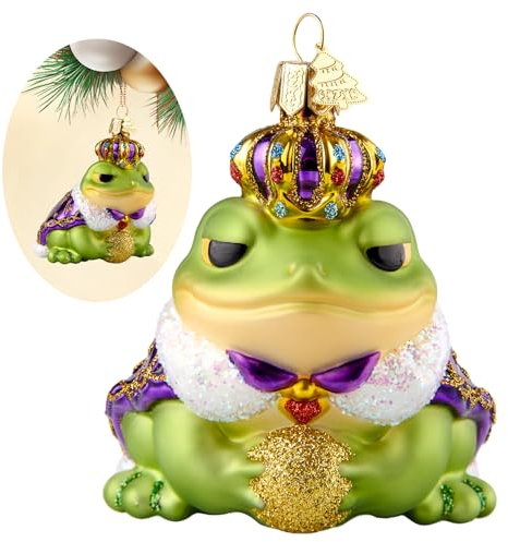 Hzyc Frosch Weihnachtsbaum Ornamente, Hand-geblasene Glas Ornamente, Frosch Prinz Beobachter Sammlung Figuren hängende Ornament, Weihnachtsdekorationen für Tierliebhaber Holiday Party Home Geschenk