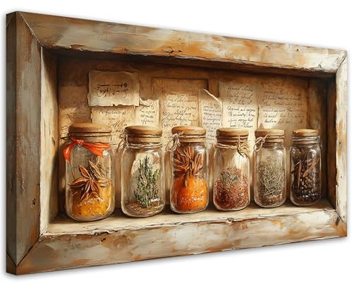 Feeby Wandbild - Wohnzimmer Modern Deko - Kräuter Gewürze Vintage - 100x50 1tlg - Bilder Leinwand - Bild auf Leinwand Schlafzimmer - Leinwandbilder für die Wand - Canvas Painting - Fotokunst