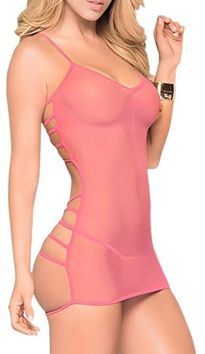 MIZSPISE Intimo Donna Sexy Lingerie Transparente Babydoll Hot Schiena Scoperta Completino Seducente Camicia da Notte Curvy Vestito Compleanno Festa Natale San Valentino Nero Rosso Rosa