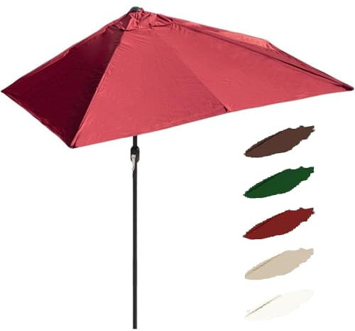OPOLDBDMAC Petit Parasol Mural Demi-rond Parasol De Patio Avec Manivelle, 2m Demi-parapluie Parapluie Mural De Marché Extérieur Pour Balcon De Terrasse De Jardin Arrière-cour Extérieure(Burgundy,2x1m/