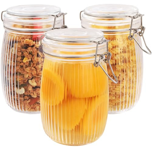 FoiiLiio 3 Stück Gläser mit Bügelverschluss,1000ml DrahtbüGelgläSer,Einmachgläser mit Bügelverschluss,Vorratsgläser mit Deckel und Drahtbügel zum luftdichten Aufbewahren,Vorratsgläser Gläser Set