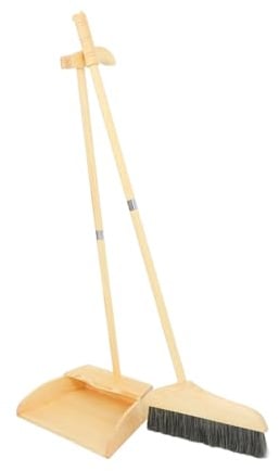 IMIKEYA Scopa e raccoglitrice con manico in legno, setole morbide, kit di pulizia per casa e camera da letto, design ergonomico per spazzare interni e raccogliere polvere angoli e