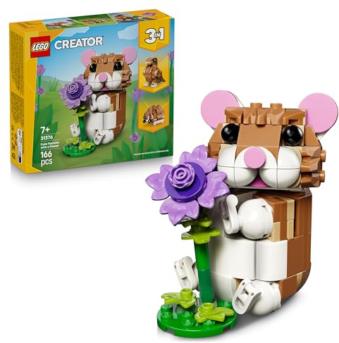 LEGO Creator 3in1 Cute Hamster with a Flower Toy - Animal Figure Transforms into a Hedgehog or Eagle - DIY Room Decor Idea - Birthday Gift for 7+ Year Old Girls & Boys - 31376
