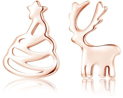 Loutade Silber Weihnachten Ohrringe Damen, 925 Sterling Silber Ohrstecker Weihnachtsohrringe, Funkelnde Hirsch & Weihnachtsbaum & Schneeflocke Ohrringe Stecker, Ohrstecker Silber 925 zum Weihnachten