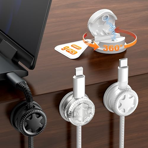 Kimsky Kabelhalter 9 Stück, Kabel Organizer, Kabelhalter Selbstklebend | Für Kabelmanagement, Kabelorganizer für Ladekabel, Cable Management Magnetisch, Einhandbedienung, Kabelclips für Heim usw