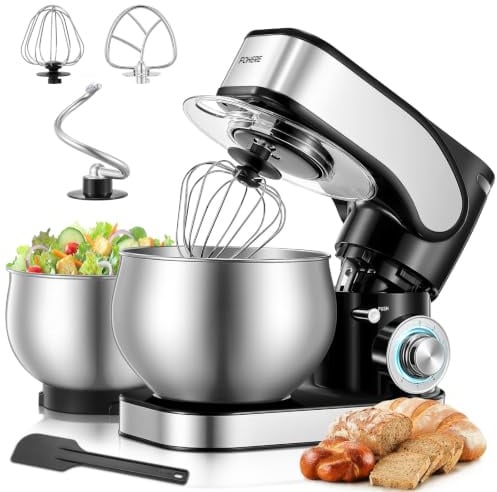 Küchenmaschine mit 5L + 3L Edelstahlschüsseln Dual-Schalen