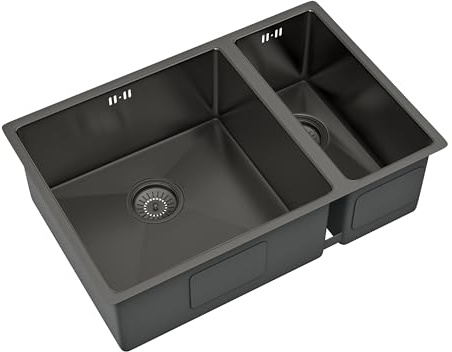 Flode 1.5 Bowl 670x440mm Undermount Kitchen Sink & Waste Kit – Gun Metal Stainless Steel 205mm Deep 90mm Waste Included