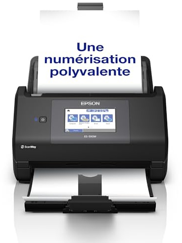 Epson Workforce ES-590W WLAN Dokumentenscanner | 45 S./Min. / 90 ipm | 100 Blatt automatischer Dokumenteneinzug | 10,9 cm Touchscreen | Farbe | Kabelloses Scannen an mehrere Ziele | Bis DIN A4