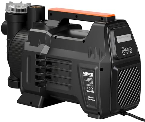 VEVOR Pompe à Jet pour Puits Peu Profond 1300 W Pompe à Jet PP Débit Max 4800 L/h pour Système Irrigation Jardin Arrosage Pelouse, avec Hauteur d'Aspiration 8 m, Commande Électronique Intelligente