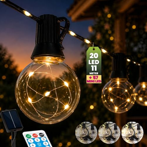 Lumiled Solar Lichterkette Außen 10,5m 20 LED mit 57 Zusatzdioden Fernbedienung 8 Leuchtmodi IP44 Wetterfest Warmweiß 3000K Beleuchtung Garten Terrasse Balkon Party Deko