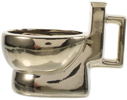 ELEOUTI Taza de Café Forma de Inodoro de Cerámica Dorada 400ml para Fiesta Obsequio Divertido y Creativo para Amantes del Humor Potty