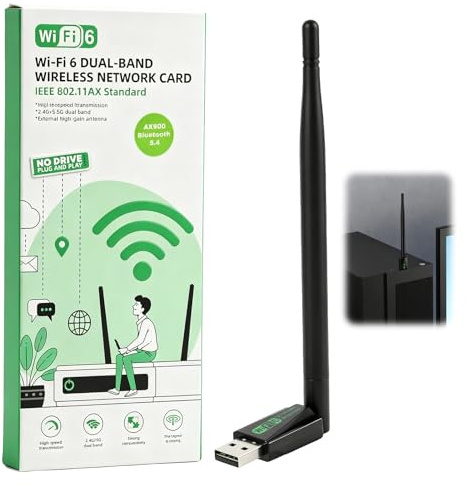 Chiave WiFi 6, Adattatore USB WiFi, Chiavetta USB AX900 Mbps Dongle Dual Band 2,4/5 GHz con antenna 5dBi ad alta potenza, per PC portatile desktop, soft AP, MU-MIMO, OFDMA, compatibile con Windows 7