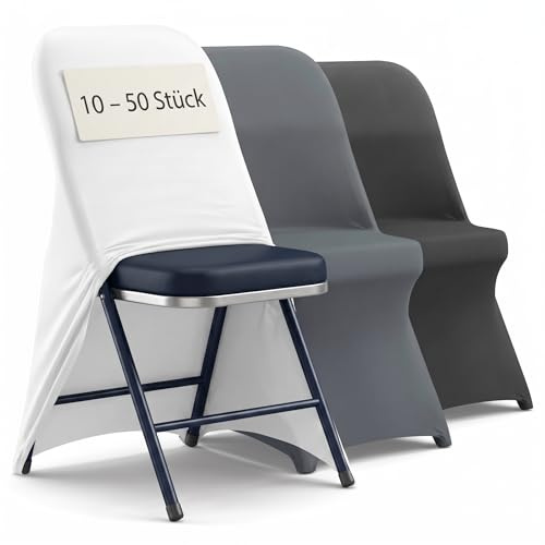 Suusolny 30 Stück Hochzeit Stuhlhussen Weiß, Elegante Hussen für Stühle, Formstabile Stuhlbezüge Stuhlüberzug, 500g/㎡ Strickstoff Klappstuhl Abdeckung 45x50x90cm
