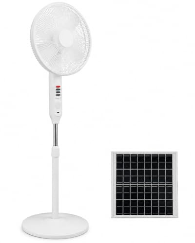 BAKAJI Ventilatore a Piantana a Batteria con Pannello Solare e Luce Nottura, Air Fun con 3 Velocità Selezionabili e Consumi Ridotti, Diametro 40 cm e Altezza Totale 120 cm, Potenza 7W, Silenzioso