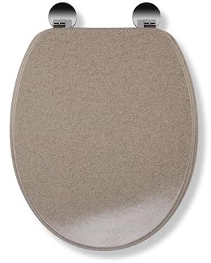 Croydex Dorney Flexi-Fix Wooden Toilet Seat - Adjustable Hinges with Top & Bottom Fixings Included and Rust Free Chrome Plated Hinge Covers, Antibacterial Treated Surface (Sandstone Effect)