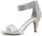 Herstyle RROSE Damen-Sandalen mit Absatz, offener Zehenbereich, verstellbarer Knöchelriemen, Reißverschluss hinten, Kleid, Hochzeit, Büro, Pumps, silber, 39 EU