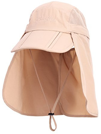 Unisex Casquette de Safari avec Extra Longue Protection du Cou Chapeau de Soleil Baseball Extérieur Pliable 360° Anti-UV Anti-moustiques Prévention Soleil - Kaki