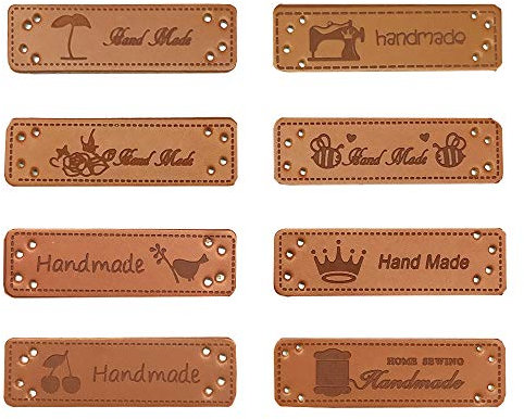 Juland 40PCS PU Label Leder Etiketten PU-Lederetikett Kleidung Hand Made Label Handgemachte geprägte Marke mit Löchern Verschönerung Stricken für Jeans Taschen Schuhe Hut - 1,5 x 5 cm
