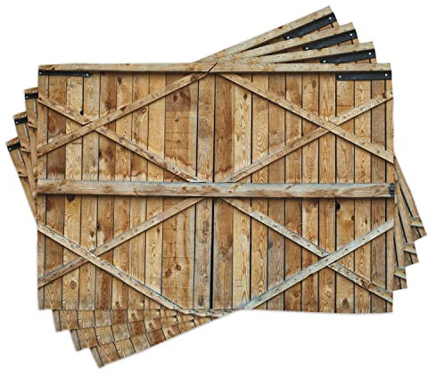 ABAKUHAUS Rustikal Platzmatten, Holz-Holz-Tür Plank, Waschbare Stoff Esszimmer Küche Tischdekorations Digitaldruck, Kamel
