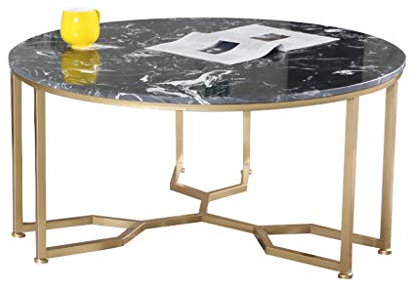Wohnzimmer-Couchtisch, Marmortischplatte, Tischgestell aus Schmiedeeisen, für modernes Zuhause Hotel, rund, schwarz, Größe optional